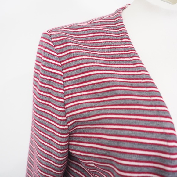 70s Vintage Cardigan Jacket Red and Gray Striped With Matching Belt Size Medium - Picture 3 of 9